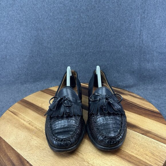David Eden Mens Tassel Loafer Shoes Size 9.5 Black Full Genuine Alligator - Picture 3 of 12